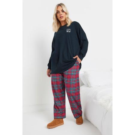 Yours Geruite Pyjamabroek Met Wijde Pijpen In Rood Size 58-60