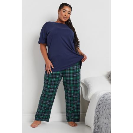 Yours Pyjamaset Van Katoen Met Ruitmotief In Donkerblauw/Groen Size 66-68