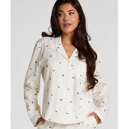 Hunkemöller Jacquard Pyjamashirt met Lange Mouwen Wit