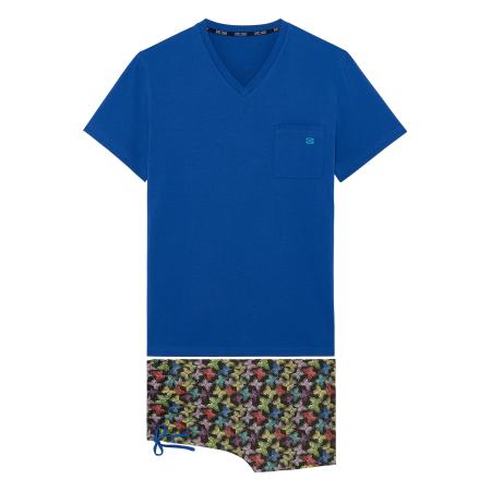 HOM HOM Pyjama kort Beautifly blauw / gemengde kleuren