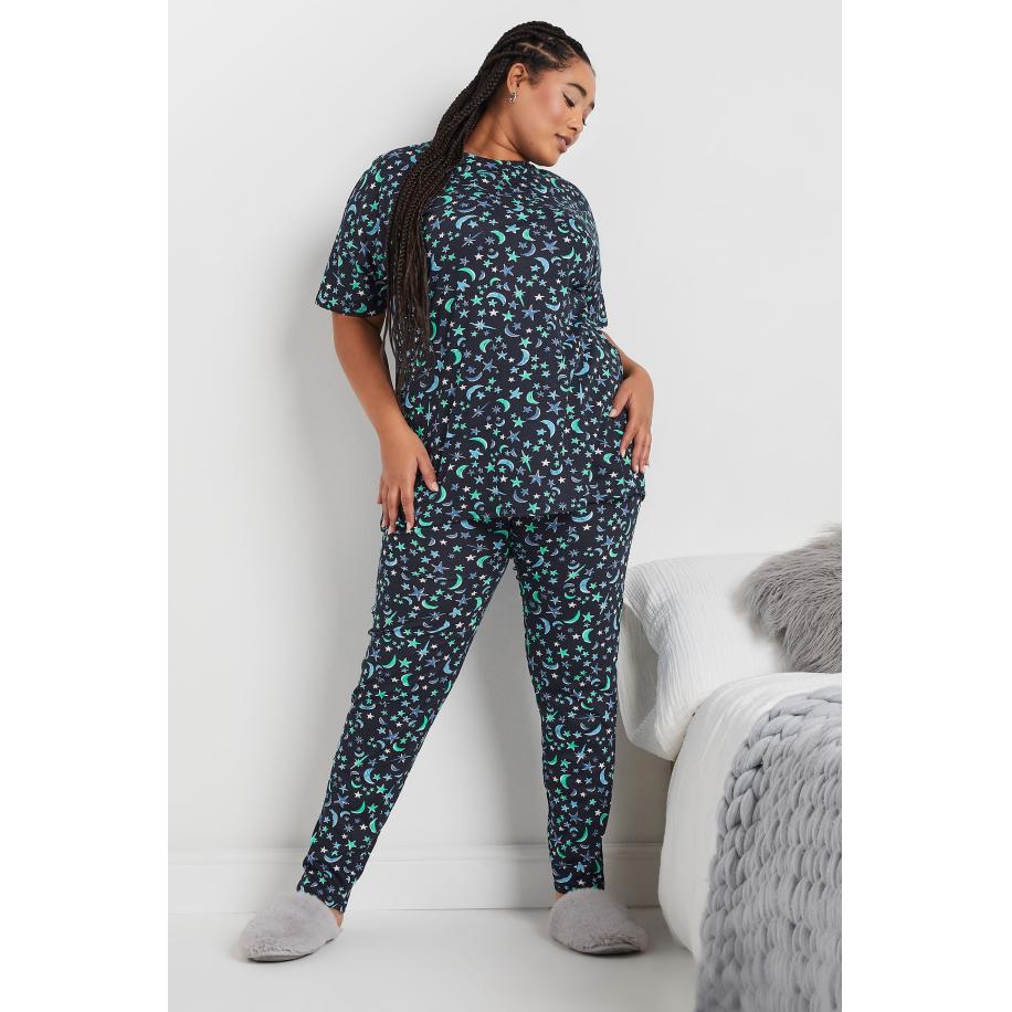 Yours Pyjamaset Met Maan En Sterrenprint In Donkerblauw Size 66-68 Blauw