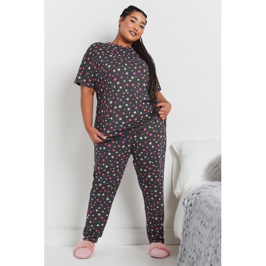 Yours Pyjamaset Met Sterrenprint En Korte Mouwen In Grijs Size 66-68 Grijs