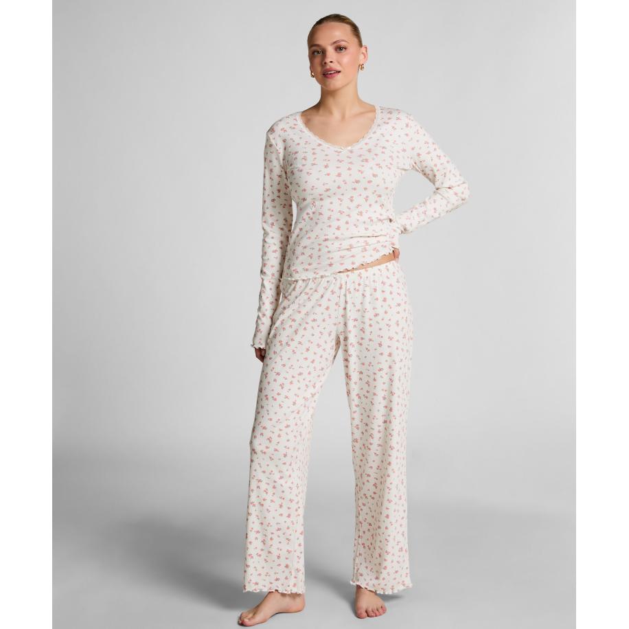 Hunkemöller Geribde pyjamabroek Wit Wit