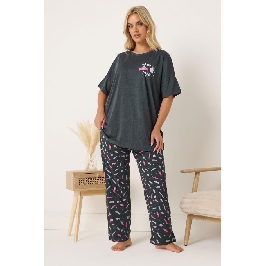 Yours Grijze Sleep Is Sweet Pyjamaset Met Wijde Pijpen Size 66-68 Grijs