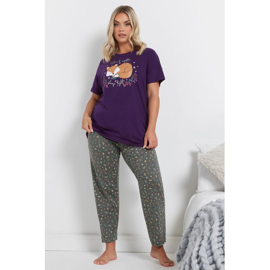 Yours Pyjamaset Met 'Goodnight, Sleep Tight' Slogan In Paars Size 66-68 Paars