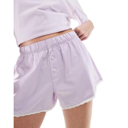 Hollister Nachtkleding Katoenen short met halfhoge taille in lichtpaars-Blauw