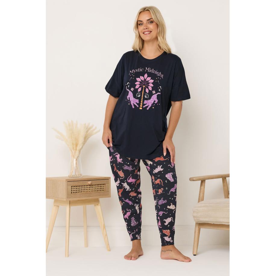 Yours Marineblauwe Mystic Midnight Pyjamaset Met Manchetten Size 66-68 Blauw