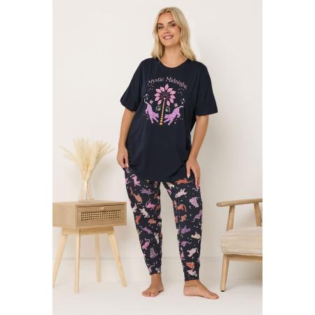 Yours Marineblauwe Mystic Midnight Pyjamaset Met Manchetten Size 66-68