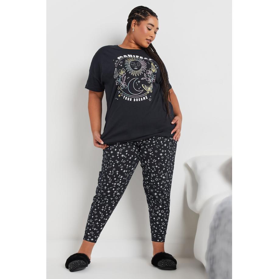 Yours Pyjamaset Met 'Manifest' Slogan En Sterrenprint In Donkerblauw Size 66-68 Blauw