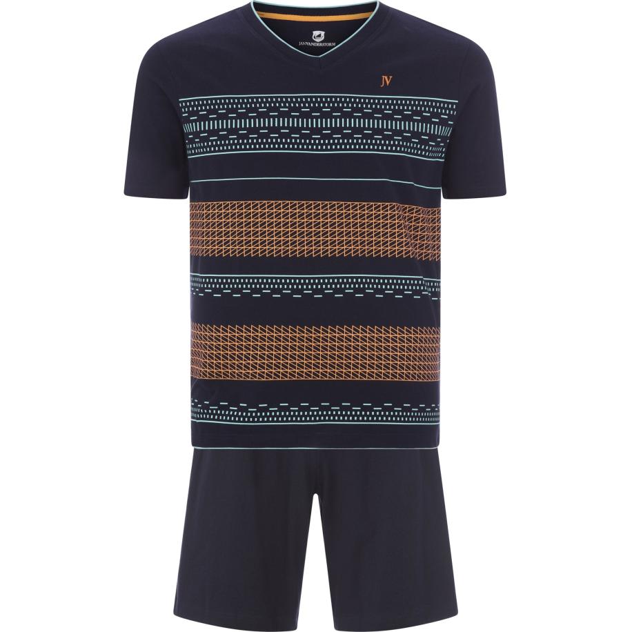 Jan Vanderstorm pyjama donkerblauw, Bedrukt Blauw