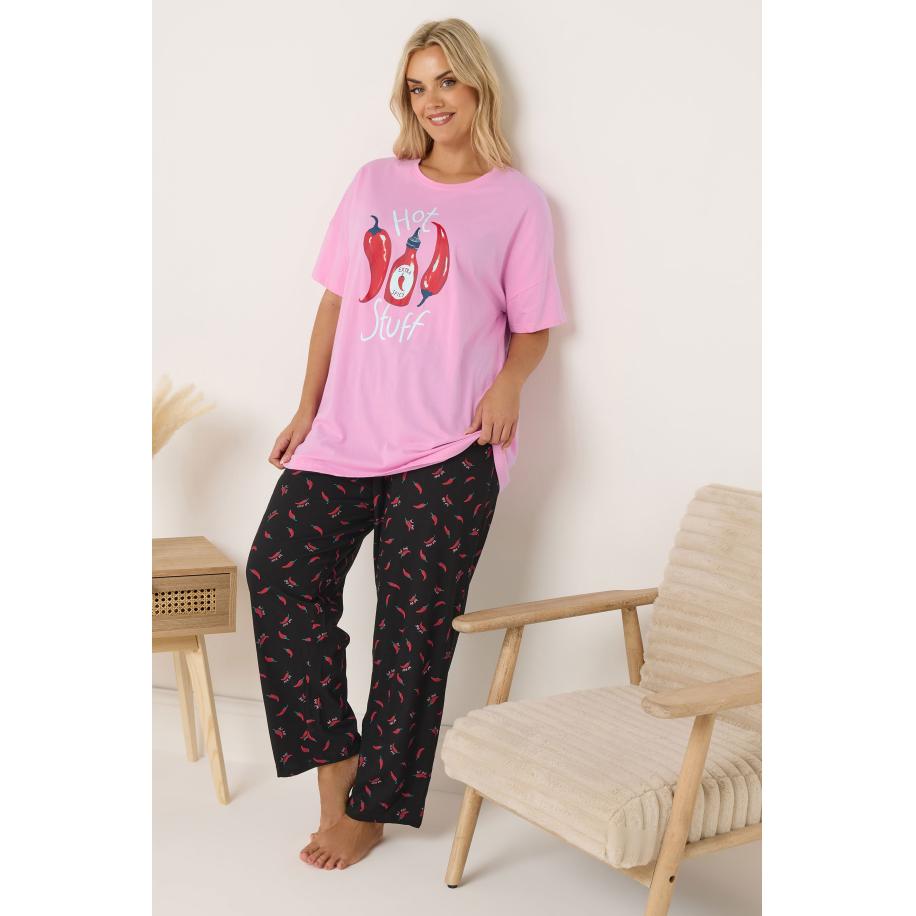 Yours Roze Hot Stuff Wijde Gestreepte Pyjama Set Size 66-68 Roze