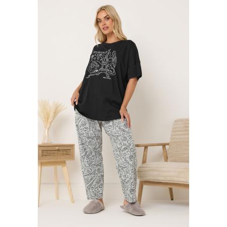 Yours Zwarte Breakfast Club Pyjamaset Met Wijde Pijpen Size 66-68
