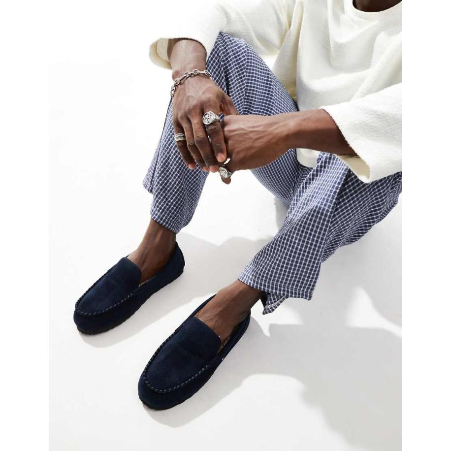 Tommy Hilfiger - Suède pantoffels met moccasin naad in marineblauw Blauw