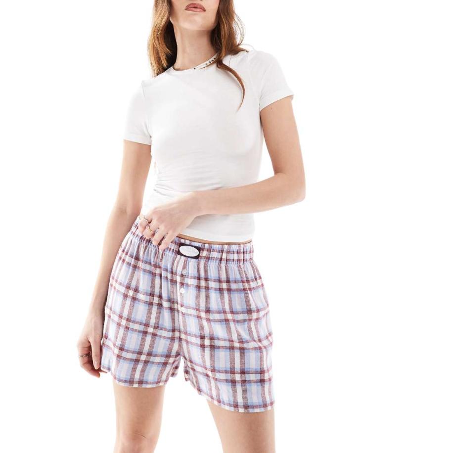 Cotton On Geruite flanellen boyfriend short in blauw-Veelkleurig Multicolor