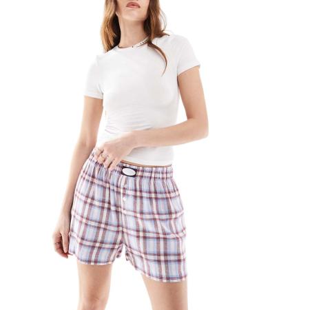 Cotton On Geruite flanellen boyfriend short in blauw-Veelkleurig