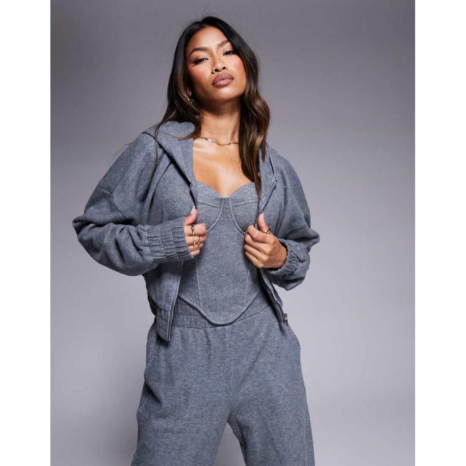 Wander Doll Constance Cropped hoodie met rits in antraciet, deel van co-ord set-Grijs Grijs
