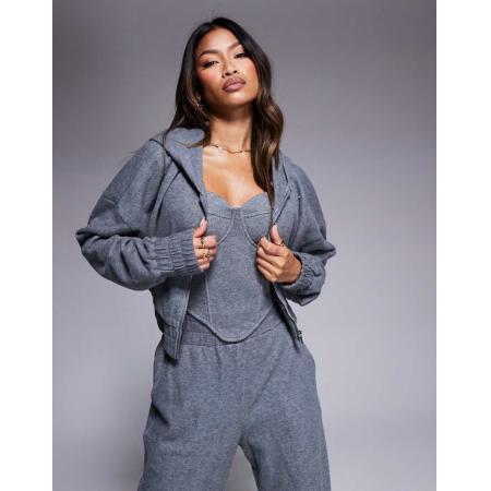 Wander Doll Constance Cropped hoodie met rits in antraciet, deel van co-ord set-Grijs