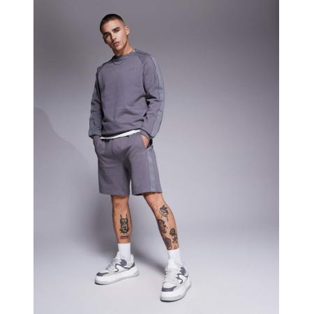 HUGO - Bodywear - Shorts van sweatstof in grijs met logo in dezelfde tint