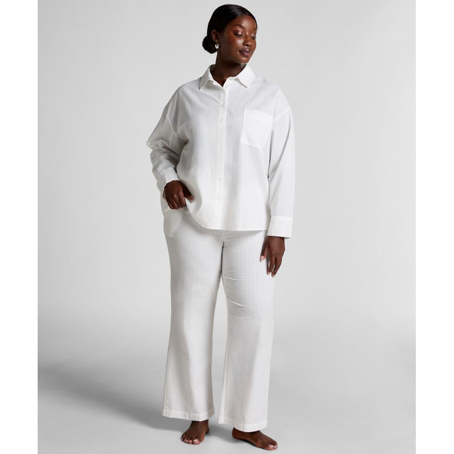 Hunkemöller Pyjamatop Katoen Seersucker Wit Wit