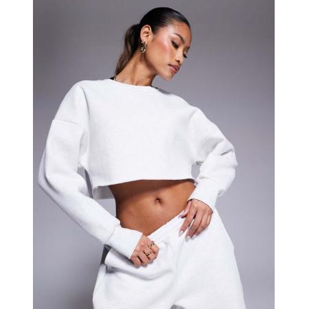 Wander Doll Everyday Cropped sweatshirt van zware fleece in lichtgrijs, deel van co-ord set