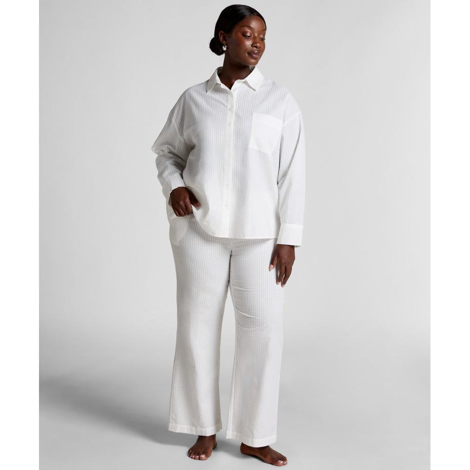 Hunkemöller Pyjamabroek Katoen Seersucker Wit Wit