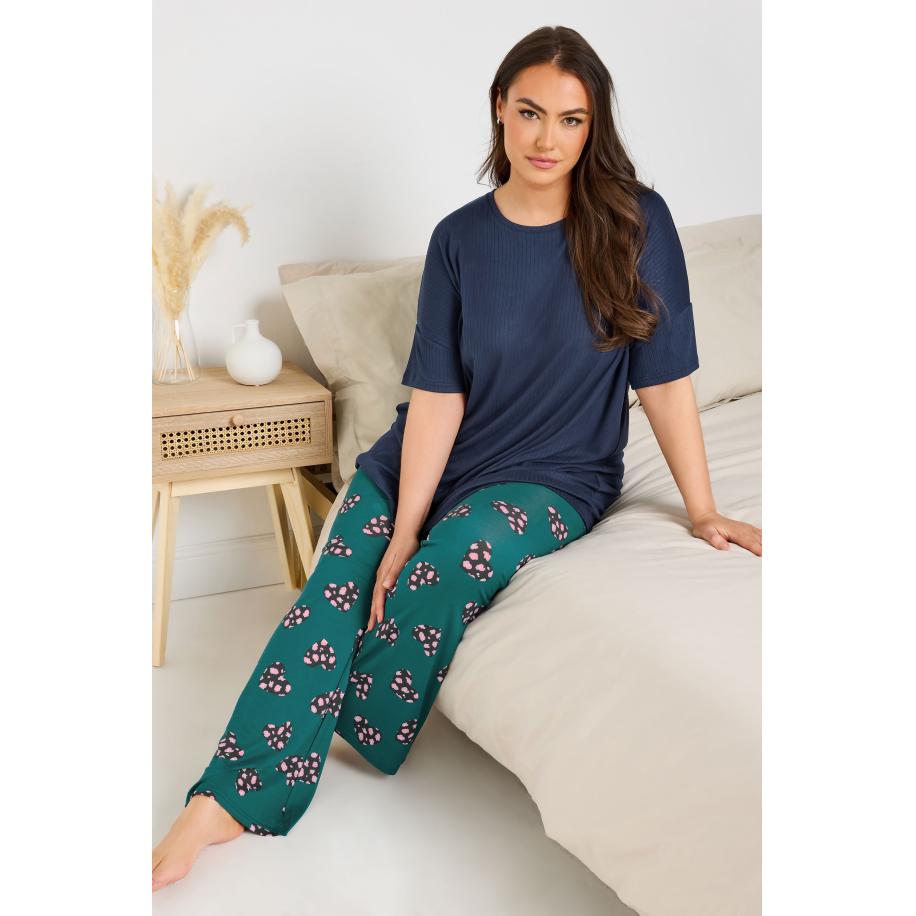 Yours Geribbelde Soft Touch Pyjamatop In Donkerblauw Size 66-68 Blauw