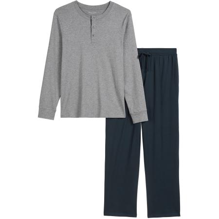 Marc O'Polo Marc OPolo Pyjama lang Mix N Match Cotton donkerblauw / grijs gemêleerd