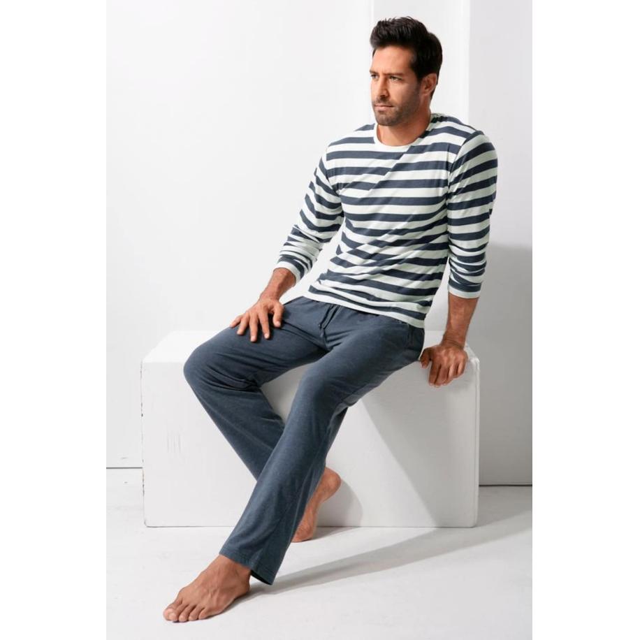 H.I.S H.I.S Pyjama lang navy / wit -