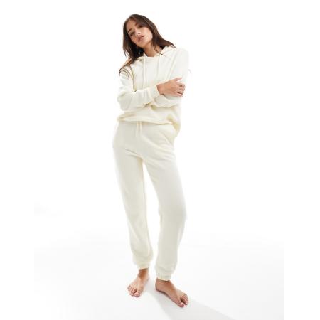 Pieces Joggingbroek van sweatstof met gestrikte taille in neutraal beige, deel van co-ord set-Wit