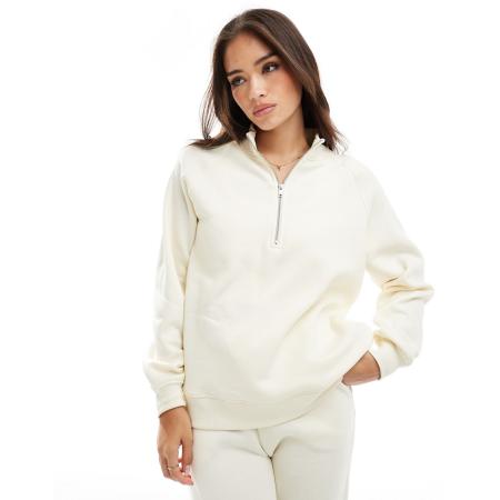 Pieces Sweater met halve rits in neutraal beige, deel van co-ord set