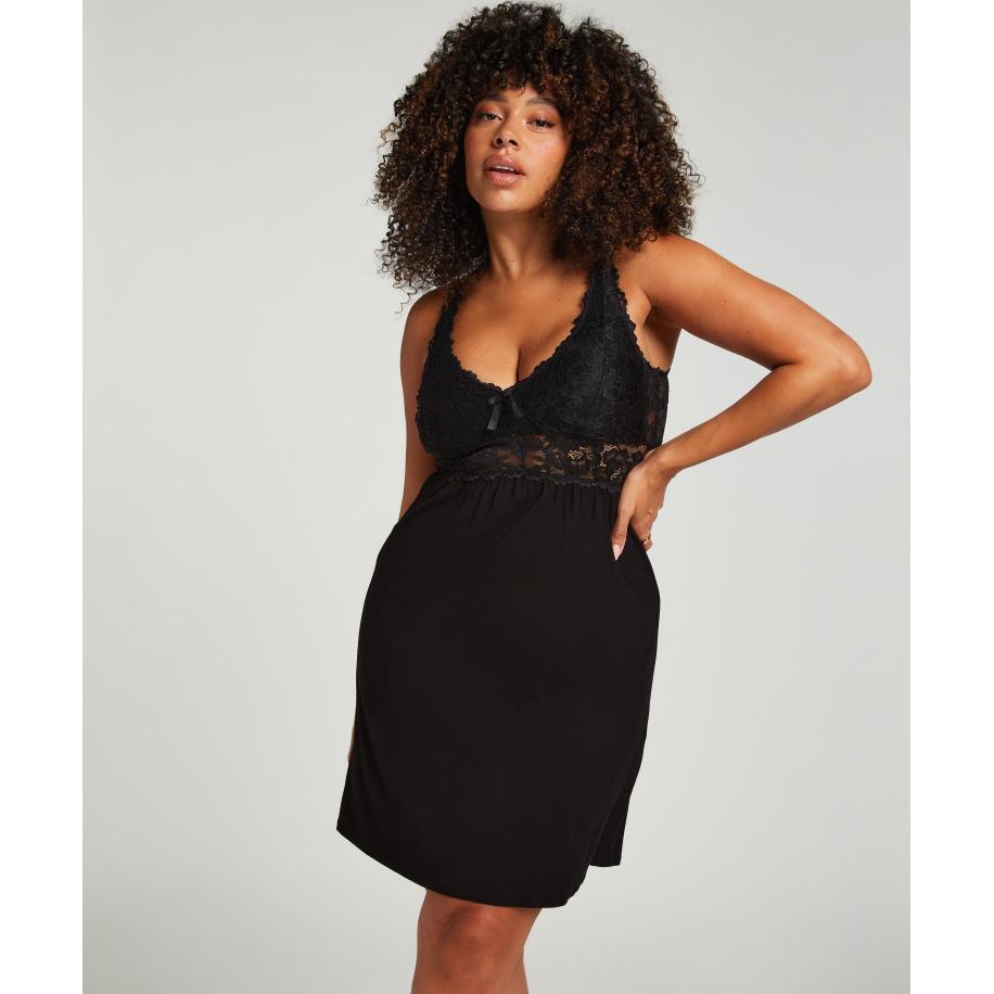 Hunkemöller Slipdress Nora Lace Zwart Zwart