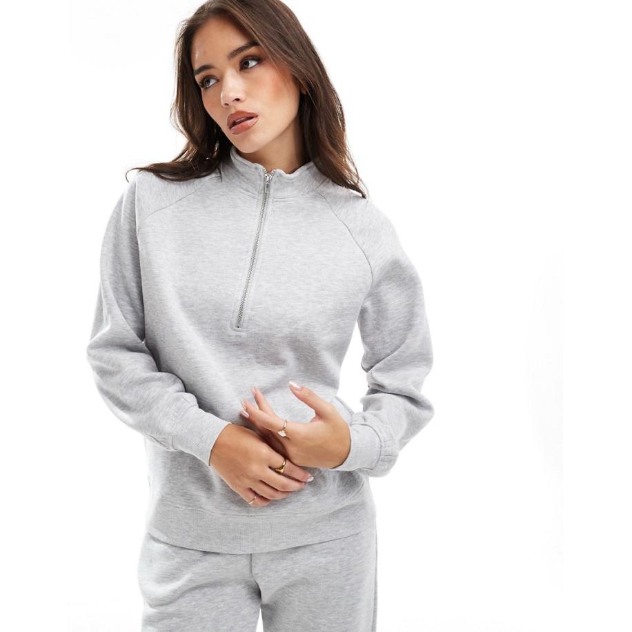 Pieces Sweater met halve rits in gemêleerd lichtgrijs, deel van co-ord set Grijs