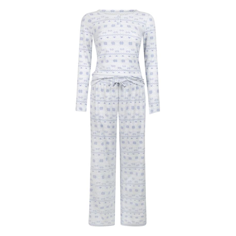 Hunkemöller Jersey pyjamaset Fairisle Blauw Blauw