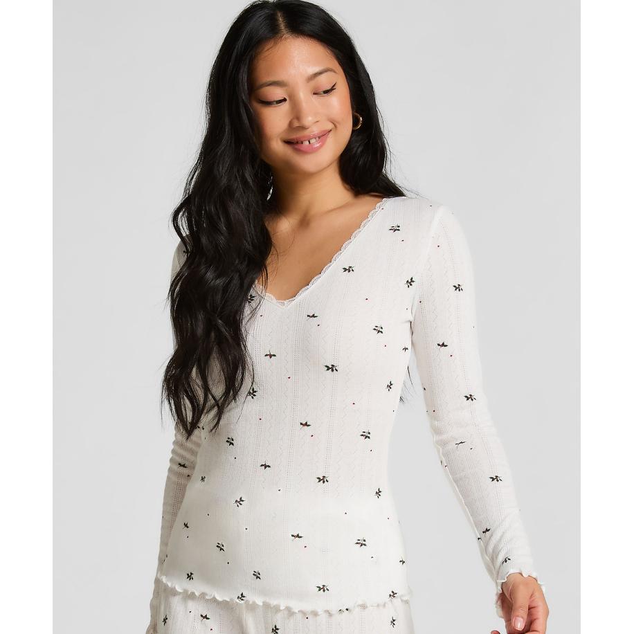 Hunkemöller Pyjama top Pointelle Wit Wit