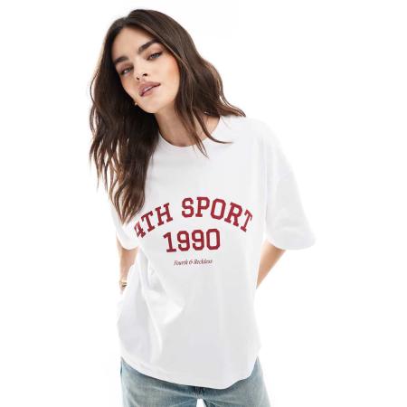 4th & Reckless T-shirt met verlaagde schouders en logoprint in wit