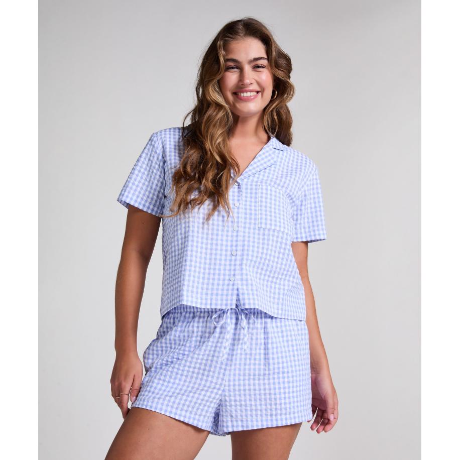 Hunkemöller Shorts Seersucker Blauw Blauw