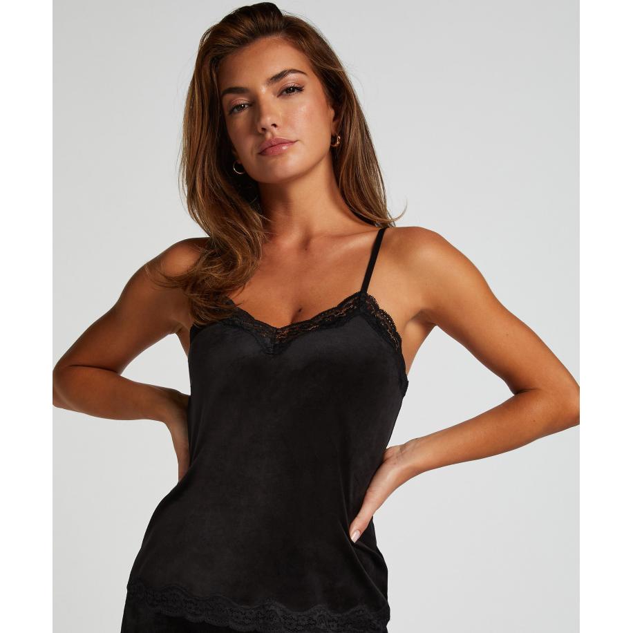 Hunkemöller Cami top Velours Lace Zwart Zwart