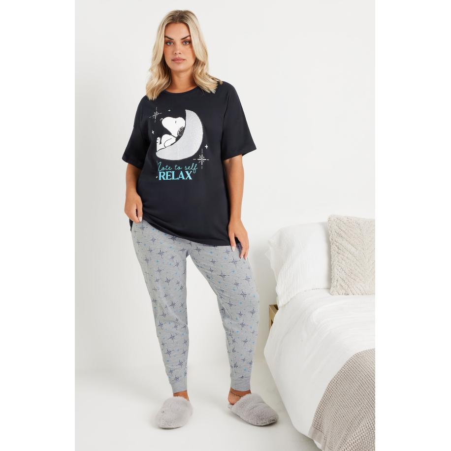 Yours Snoopy Pyjamaset Met 'Relax' Slogan En Snoopyprint In Donkerblauwsize 62-64 Blauw