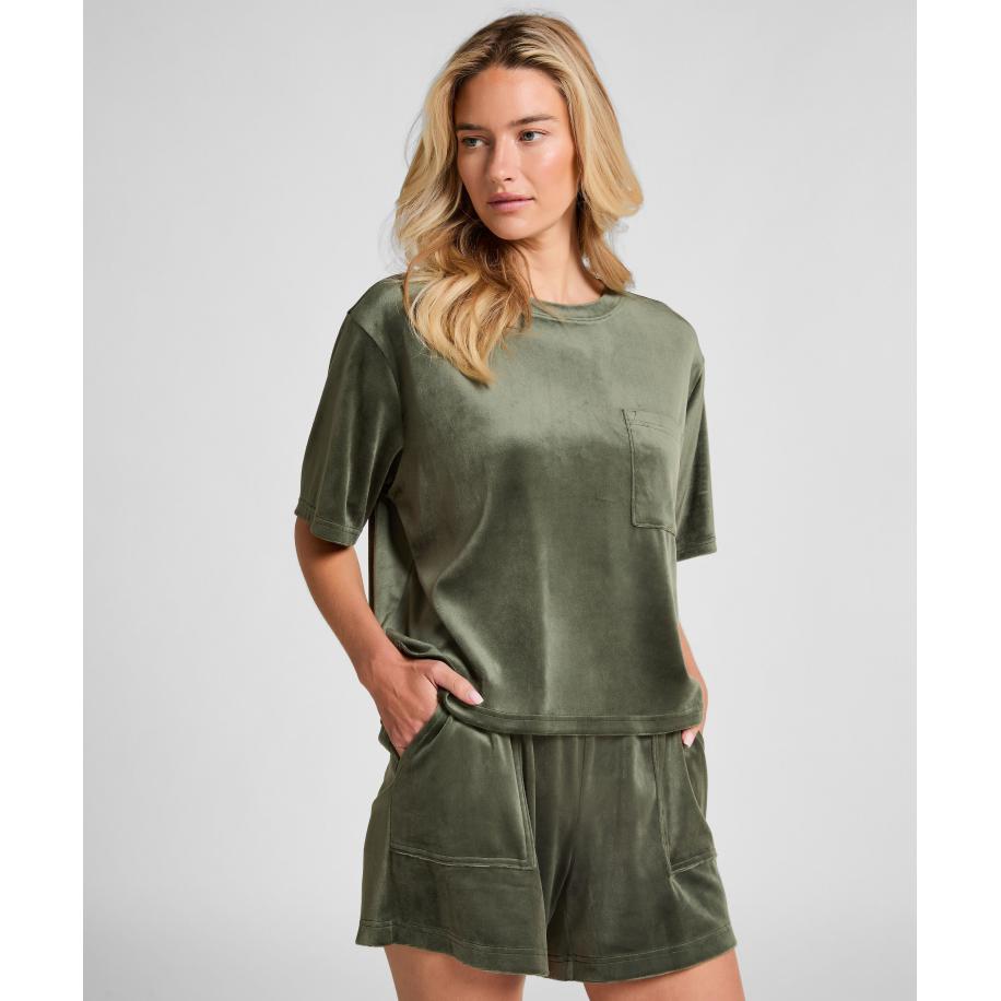 Hunkemöller Shorts Velours Pocket Groen Groen