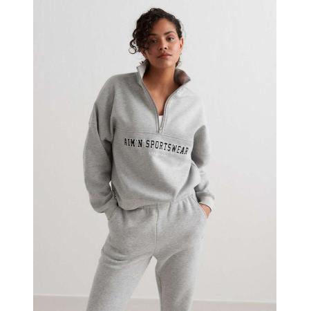 Aim'n Varsity sweater met korte rits in gemêleerd grijs