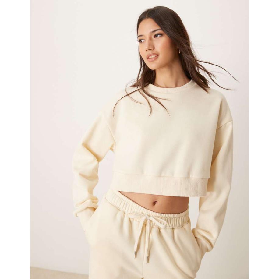 Urban Threads Cropped lounge-sweatshirt in crème-Wit Wit