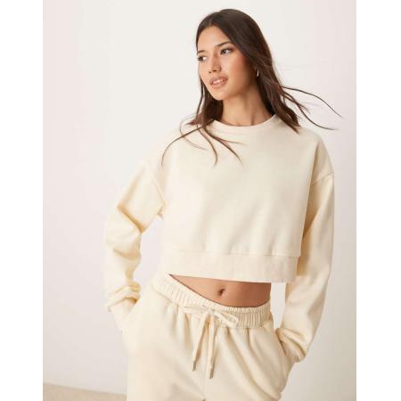 Urban Threads Cropped lounge-sweatshirt in crème-Wit