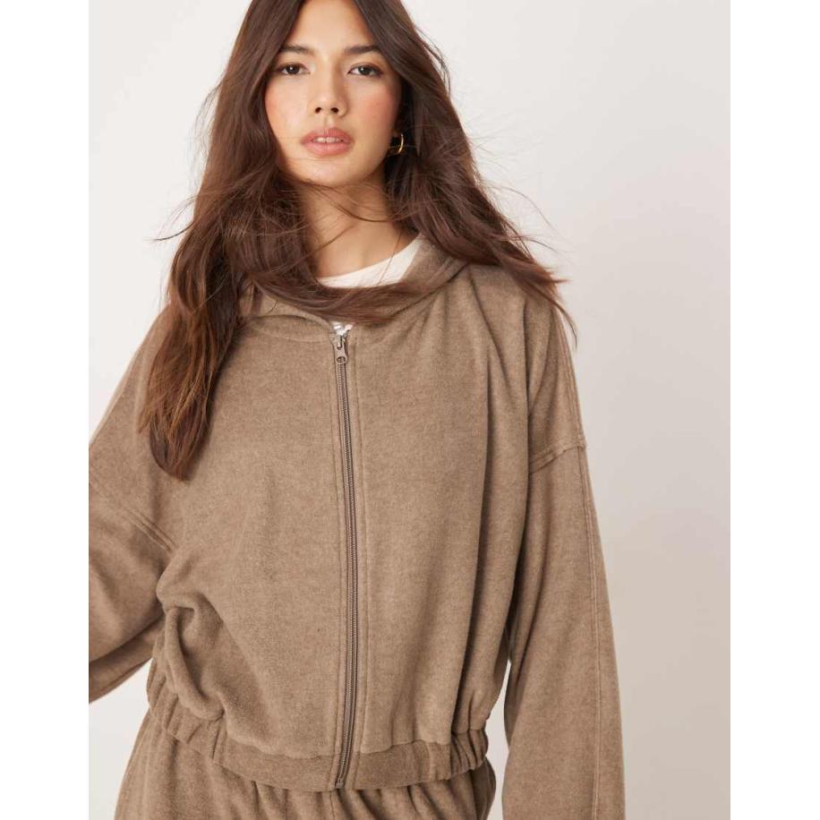 ASOS DESIGN Lounge Mix en match Fleece hoodie in bruin-Brown Bruin