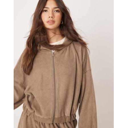 ASOS DESIGN Lounge Mix en match Fleece hoodie in bruin-Brown