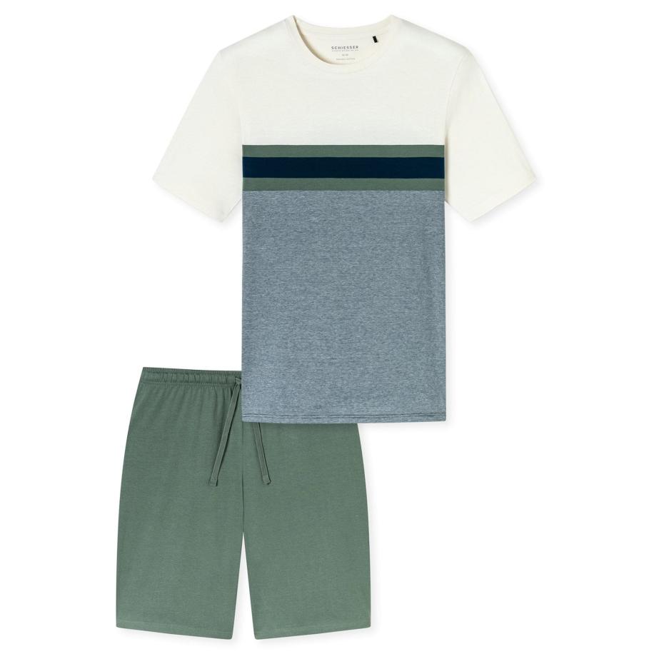 Schiesser SCHIESSER Pyjama lang blauw gemêleerd / groen / zwart / wit -