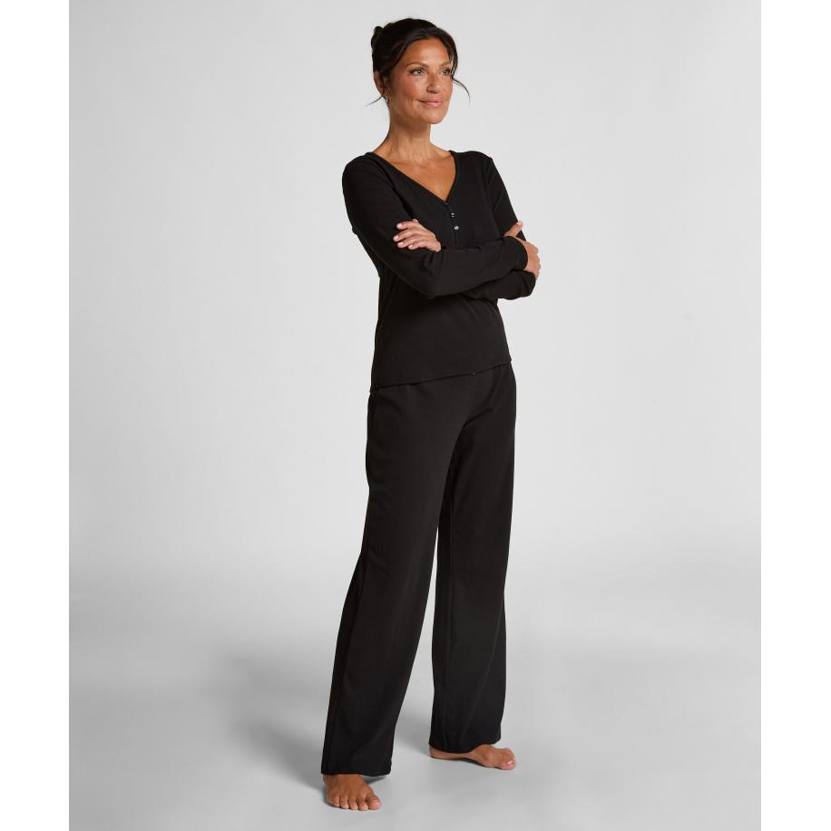 Hunkemöller Pyjama broek Pointelle Zwart Zwart
