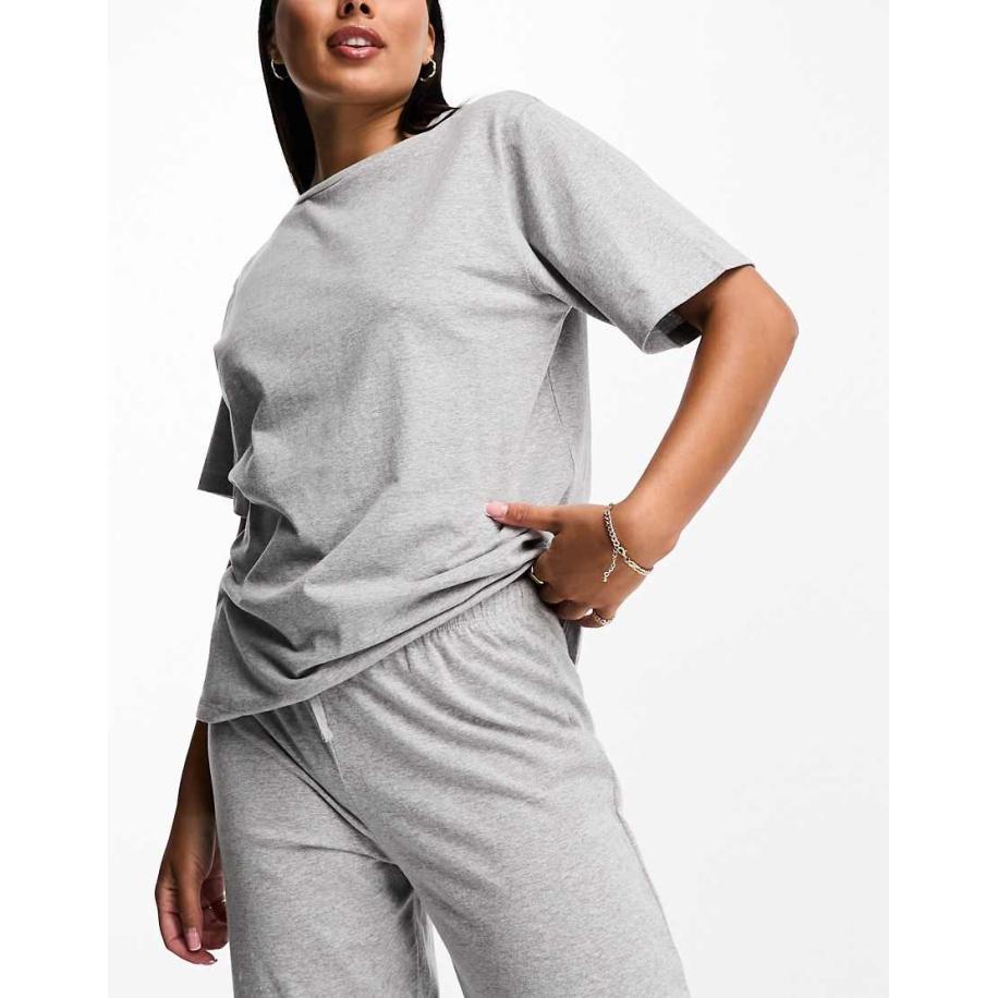 ASOS DESIGN Mix en match Oversized pyjama T-shirt van katoen in gemêleerd grijs Grijs