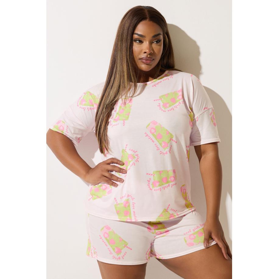 Limited Collection Pyjamaset Met Matcha Print In Lichtroze Size 58-60 Roze