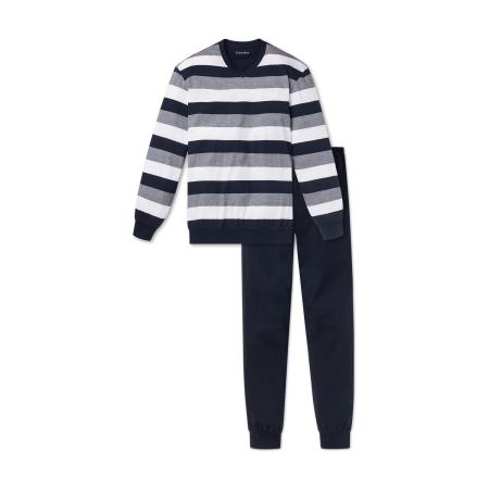 Schiesser SCHIESSER Pyjama lang donkerblauw / grijs gemêleerd / wit
