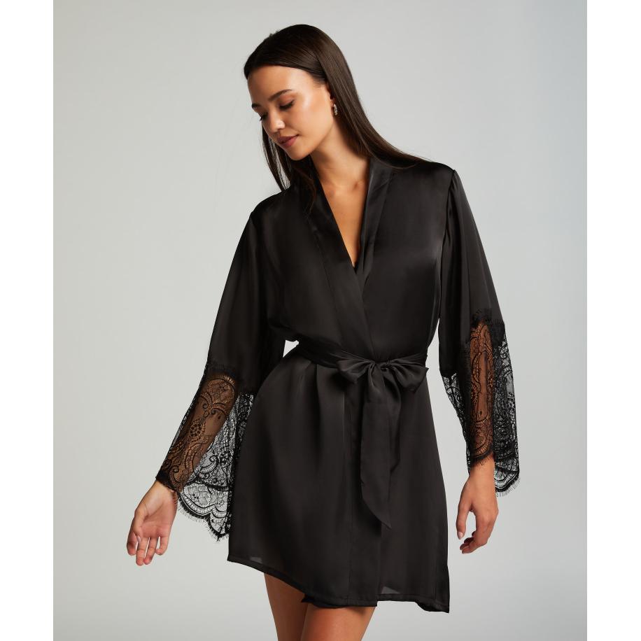 Hunkemöller Kimono Satin Zwart Zwart